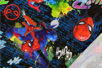 Stoffpaket Jersey + Bündchen, "Spiderman", dunkelblau, grün